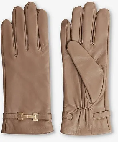 Reiss Womens Camel Harriet logo-embellished leather gloves