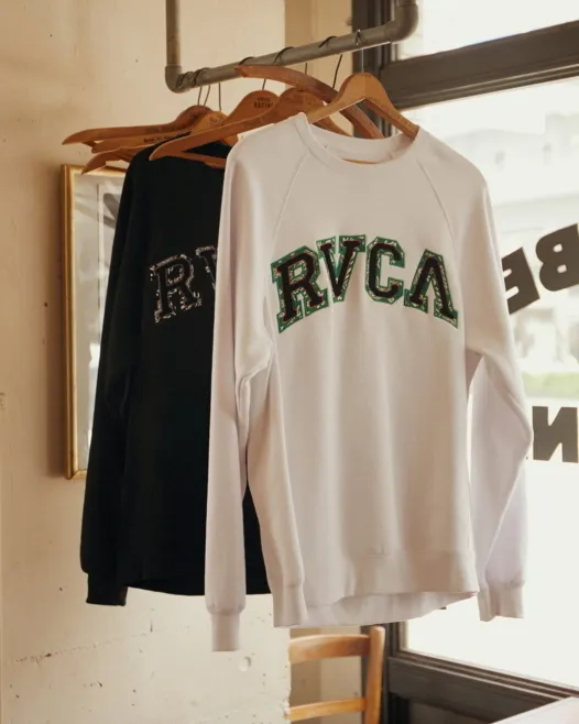 RVCA  |Crew Neck Long Sleeves Plain Logo Sweatshirts