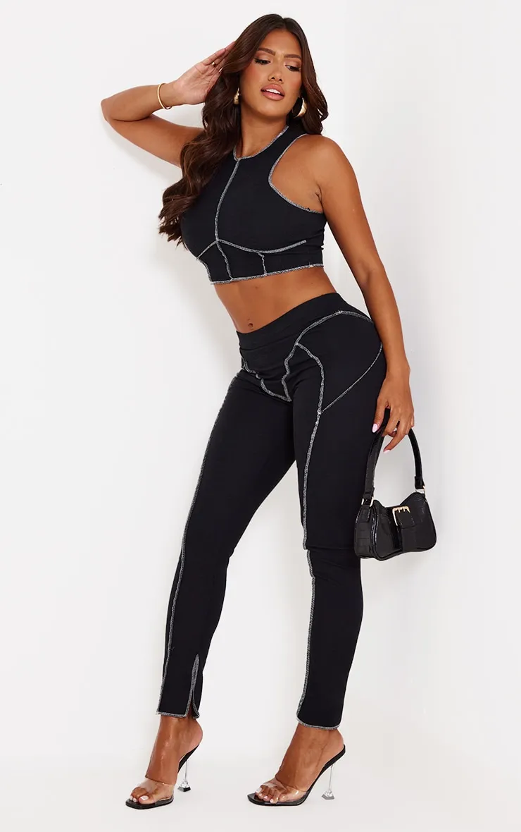 Shape Black Textured Contrast Stitch Leggings