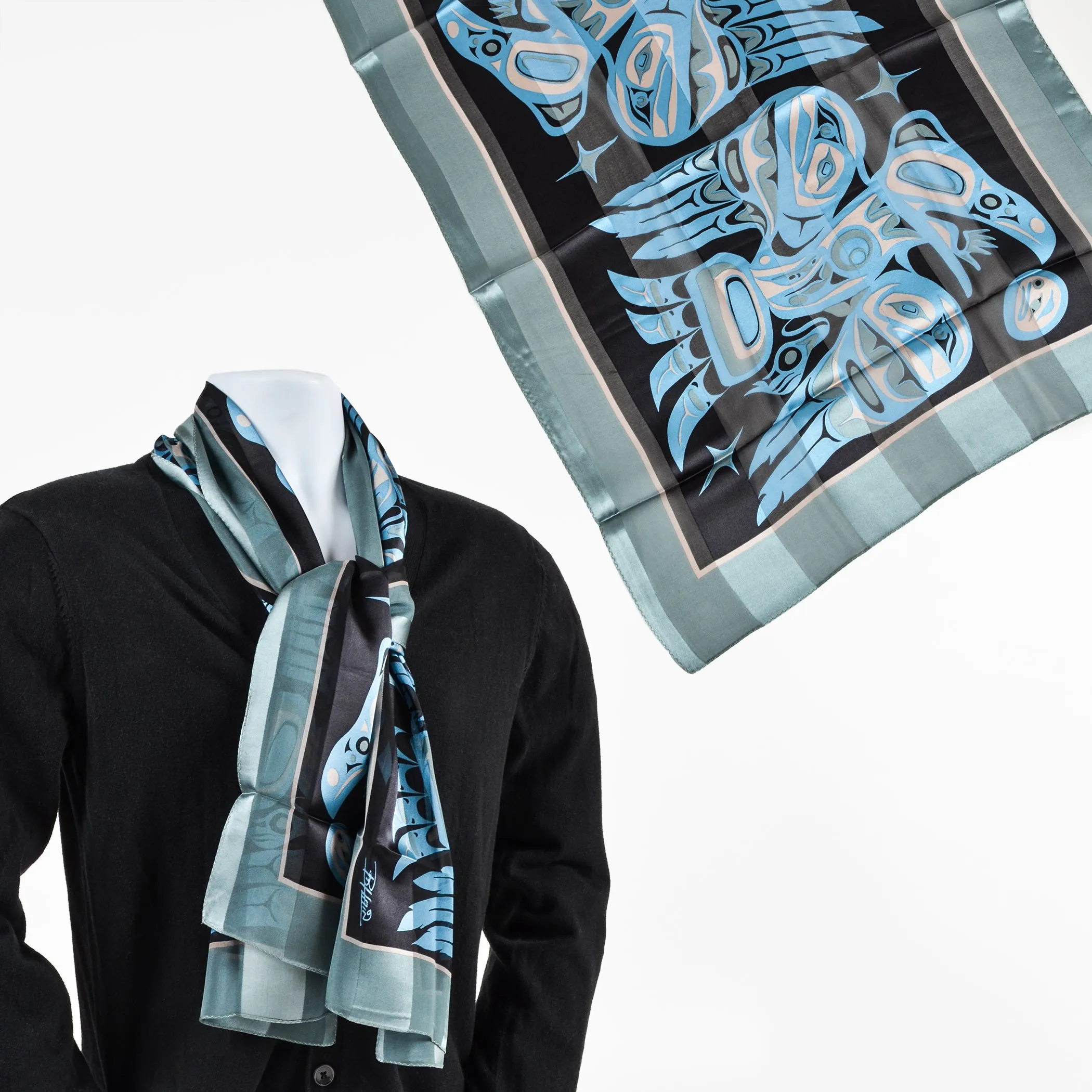 Silk Satin Stripe Scarf | Raven by Bill Helin