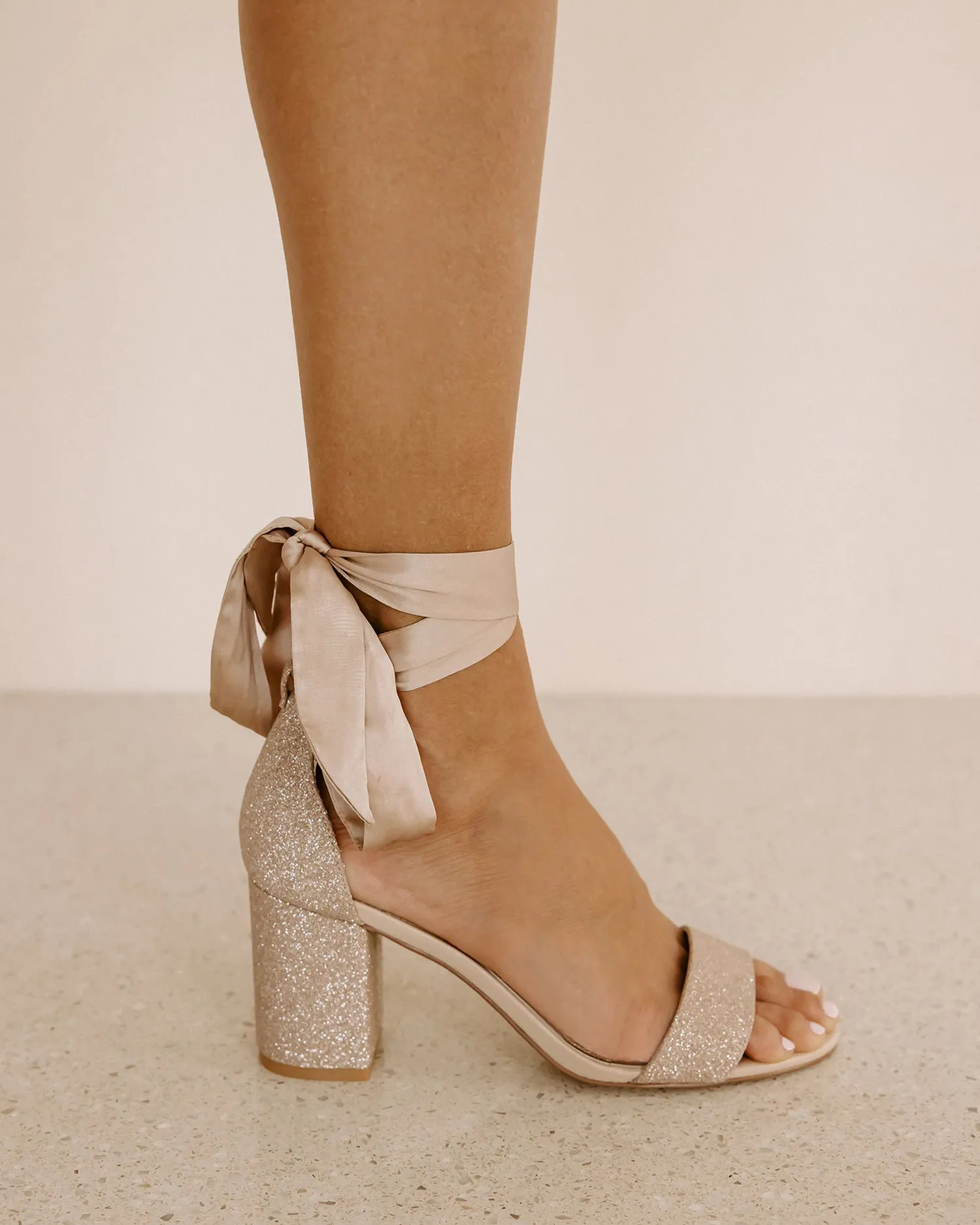 SISTER - NUDE SPARKLE BLOCK HEEL BRIDAL SHOES