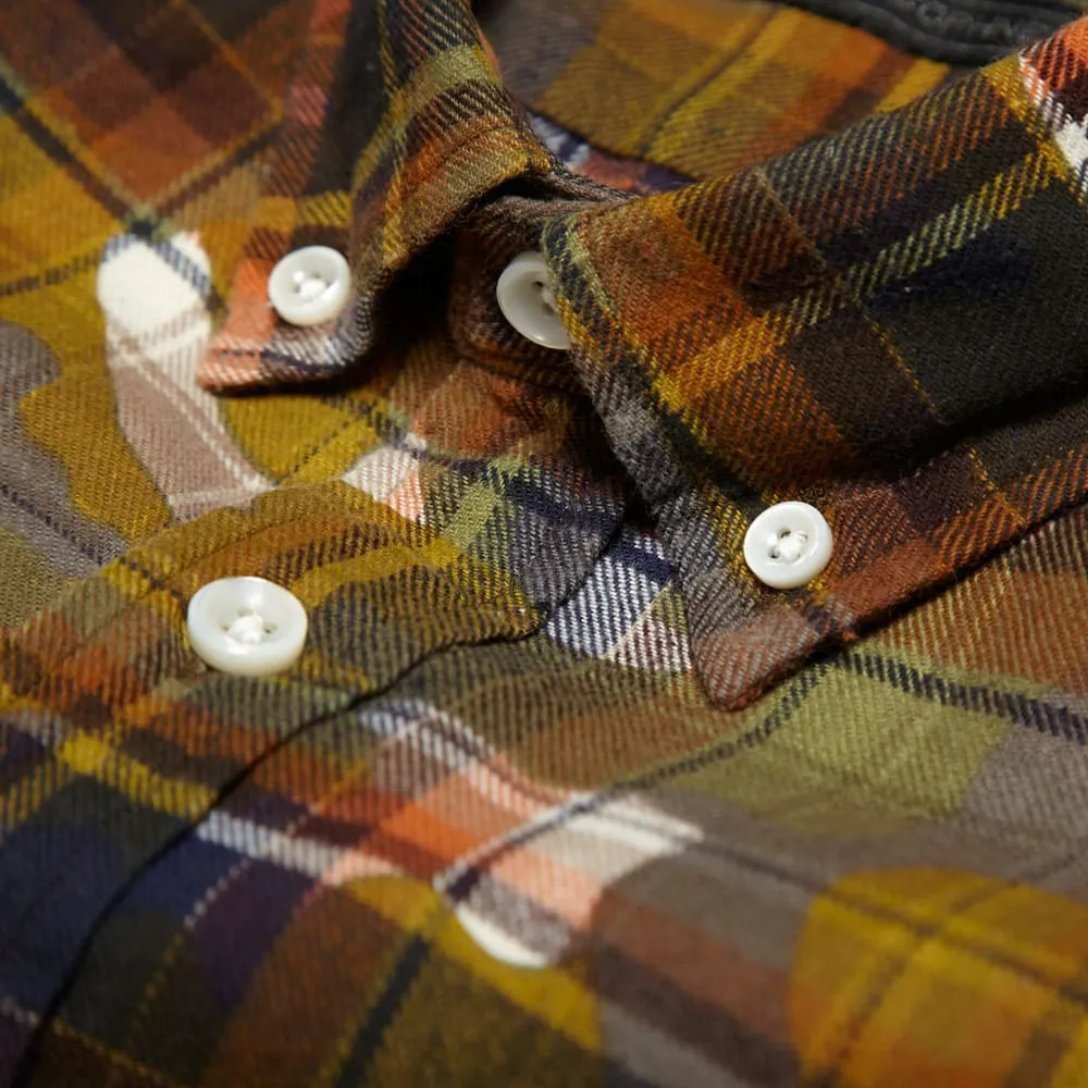 SOPHNET. Camouflage Over Print Flannel Button Down ShirtCamel