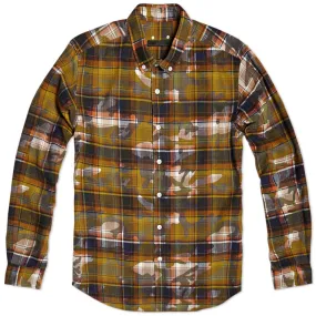 SOPHNET. Camouflage Over Print Flannel Button Down ShirtCamel