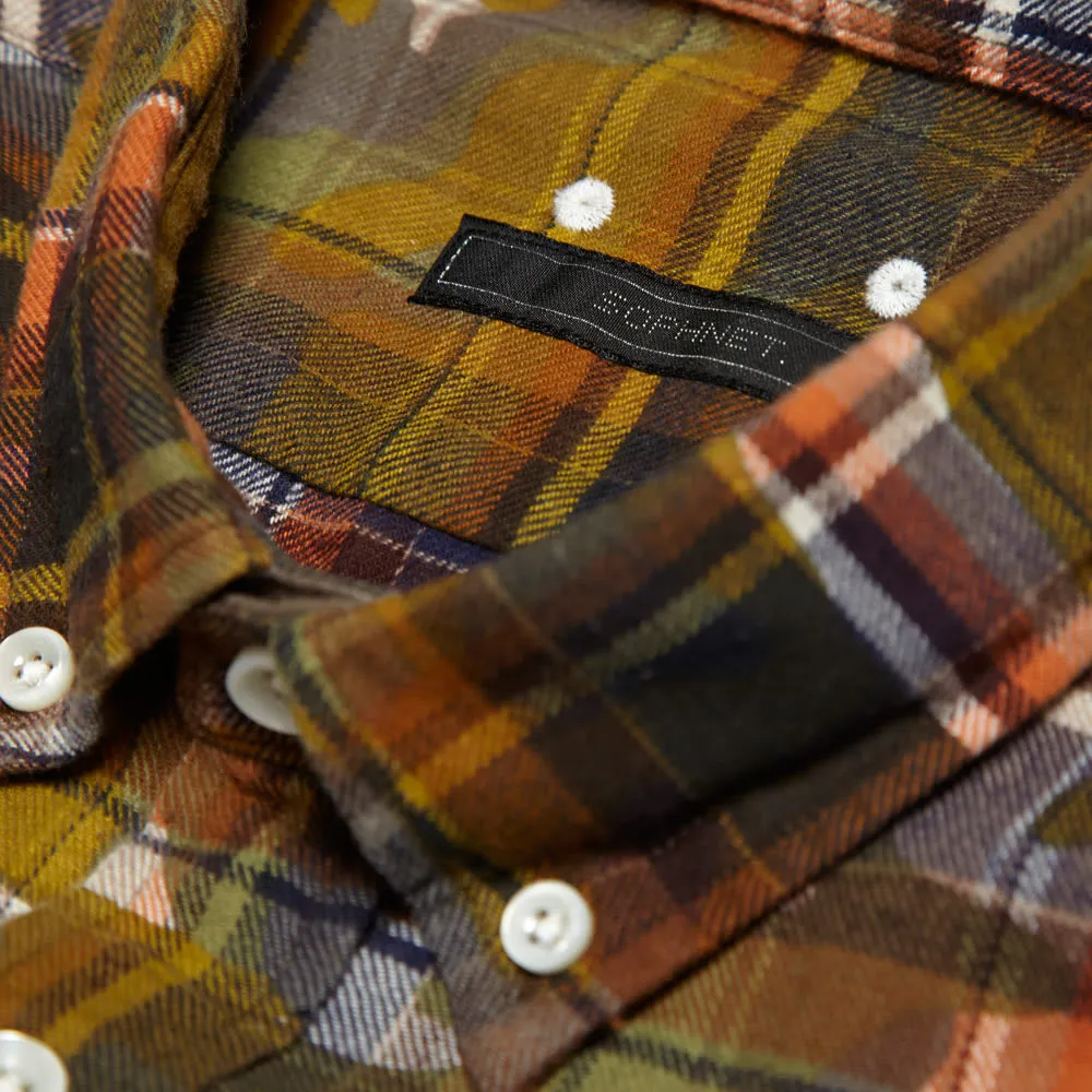 SOPHNET. Camouflage Over Print Flannel Button Down ShirtCamel