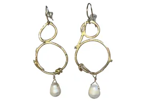 Sue Klein, Gold Circle Drop Earrings with Pearls