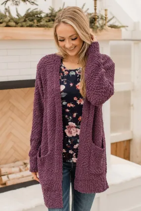 Take Another Look Popcorn Cardigan- Eggplant