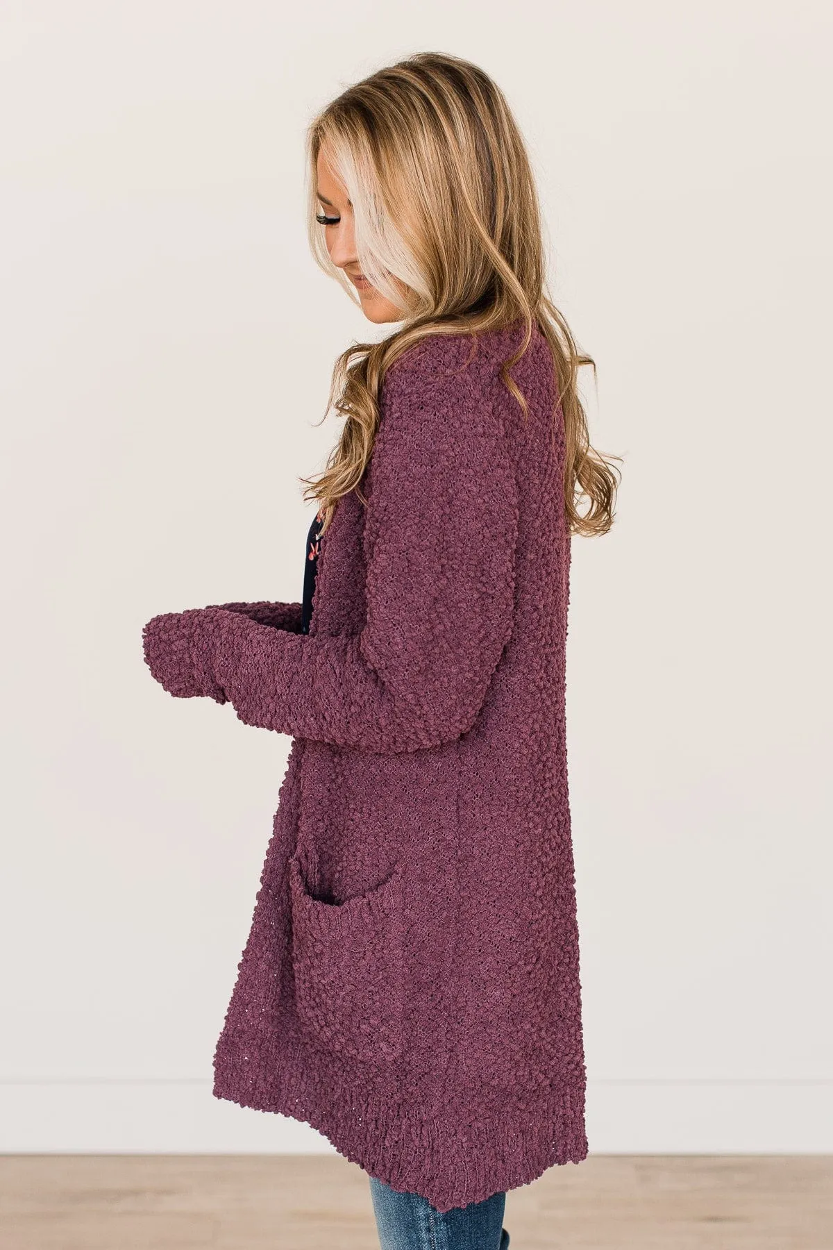 Take Another Look Popcorn Cardigan- Eggplant