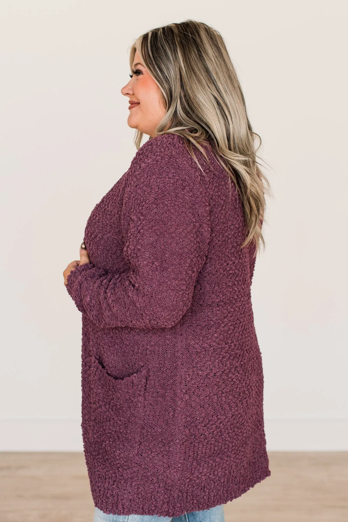 Take Another Look Popcorn Cardigan- Eggplant