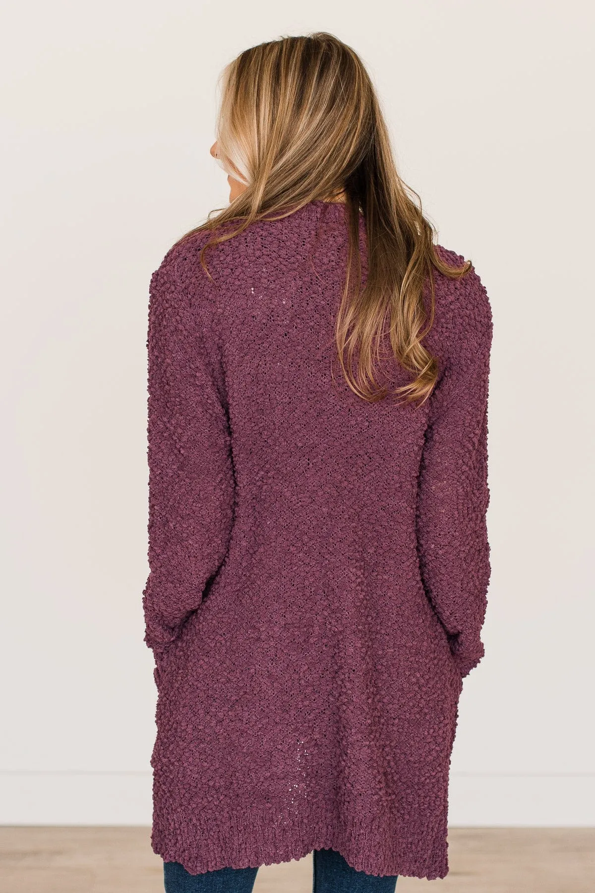 Take Another Look Popcorn Cardigan- Eggplant