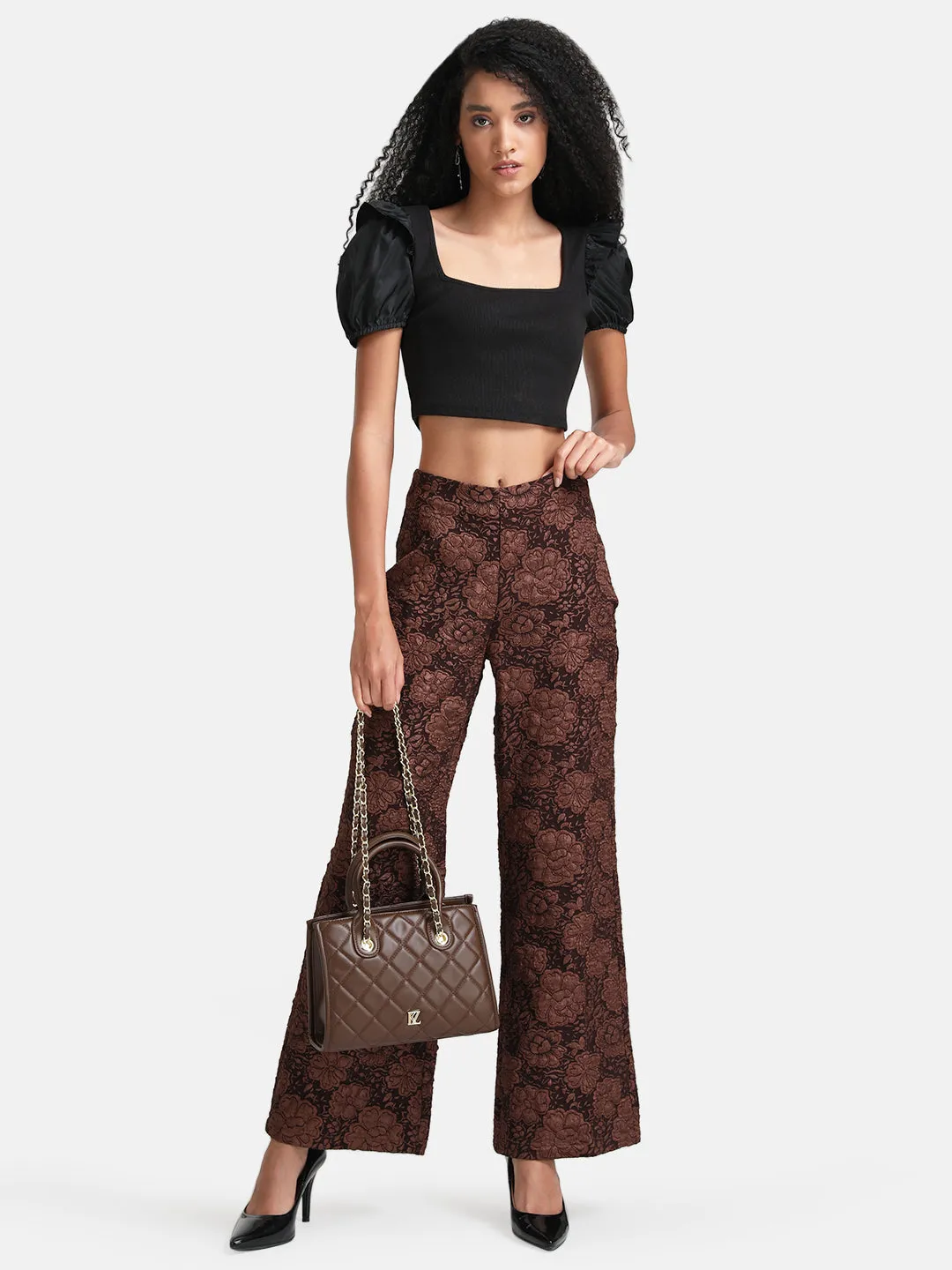 Tonal Jacquard Flared Pants