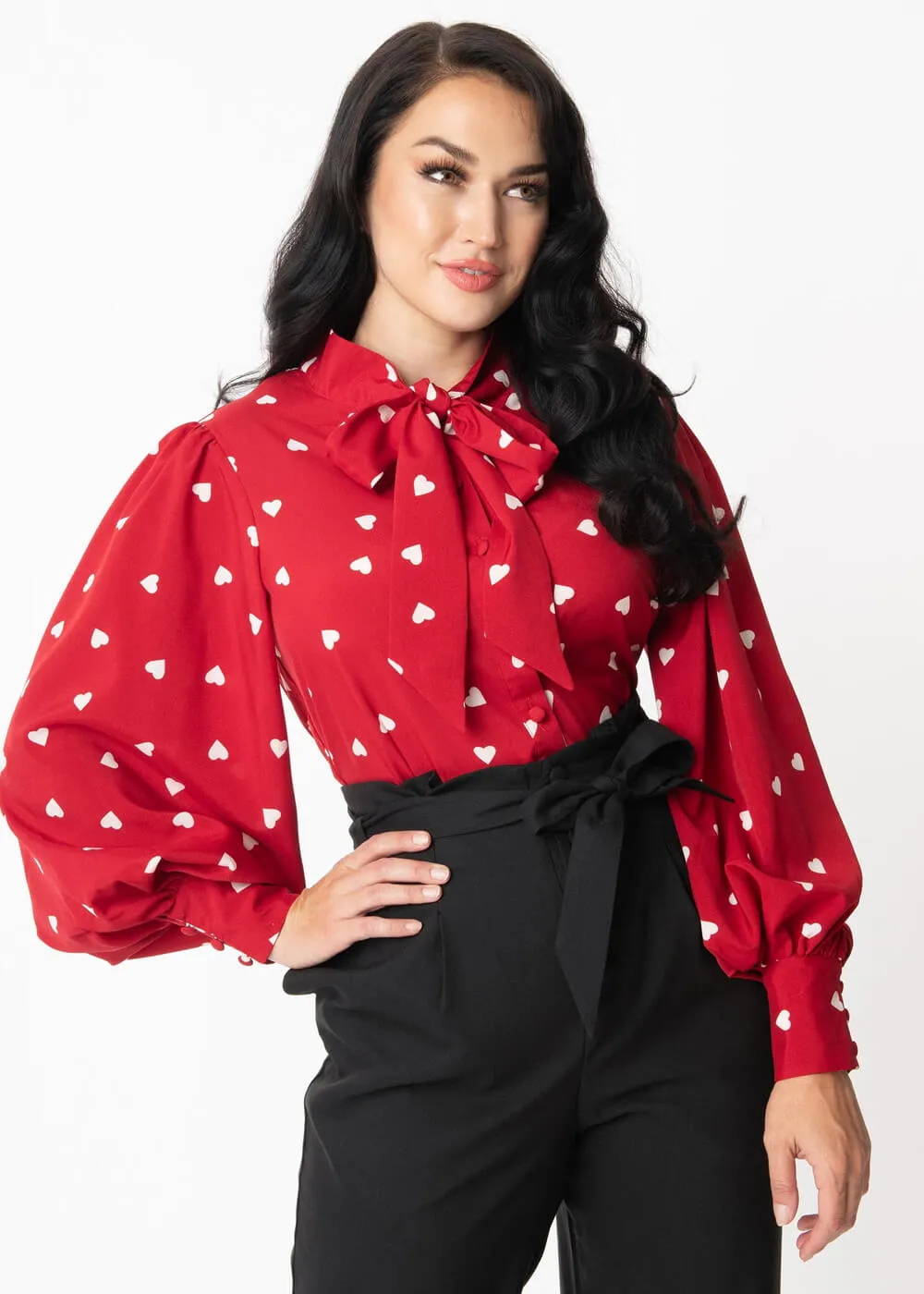 Unique Vintage Gwen Heart 40's Blouse Red