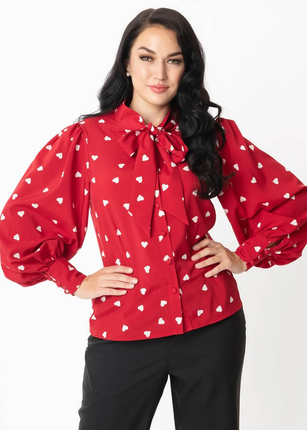 Unique Vintage Gwen Heart 40's Blouse Red