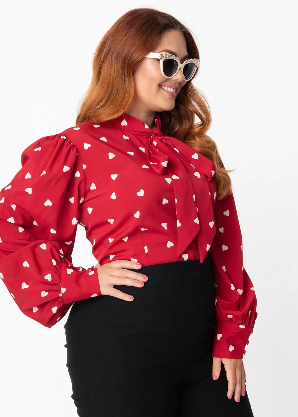 Unique Vintage Gwen Heart 40's Blouse Red