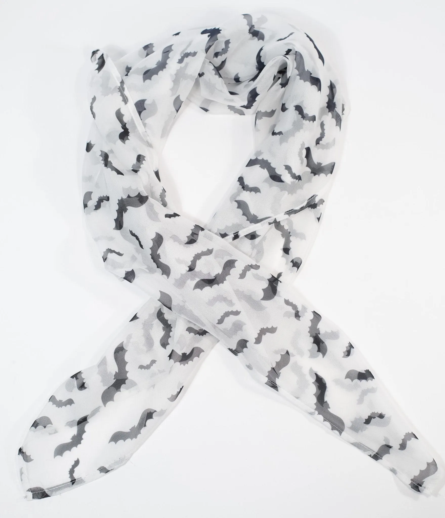 Unique Vintage White & Black Bat Print Hair Scarf