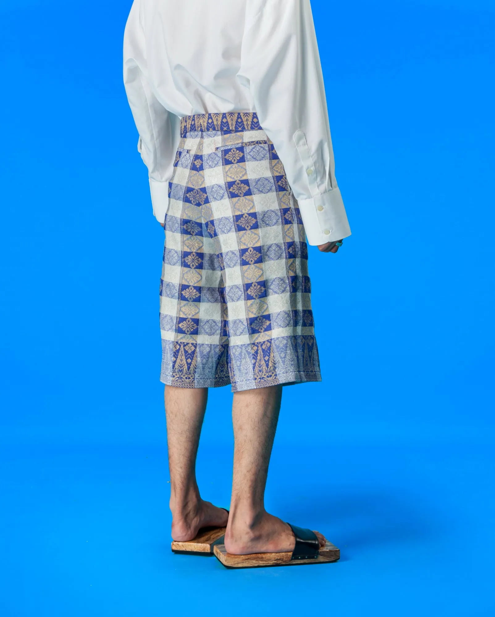 Upcycled Songket Bermuda Pants (Blue)