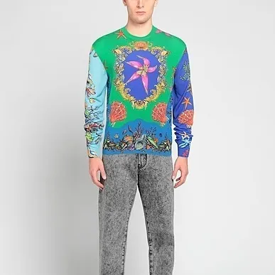 VERSACE  |Pullovers Unisex Silk Street Style U-Neck Long Sleeves Logo