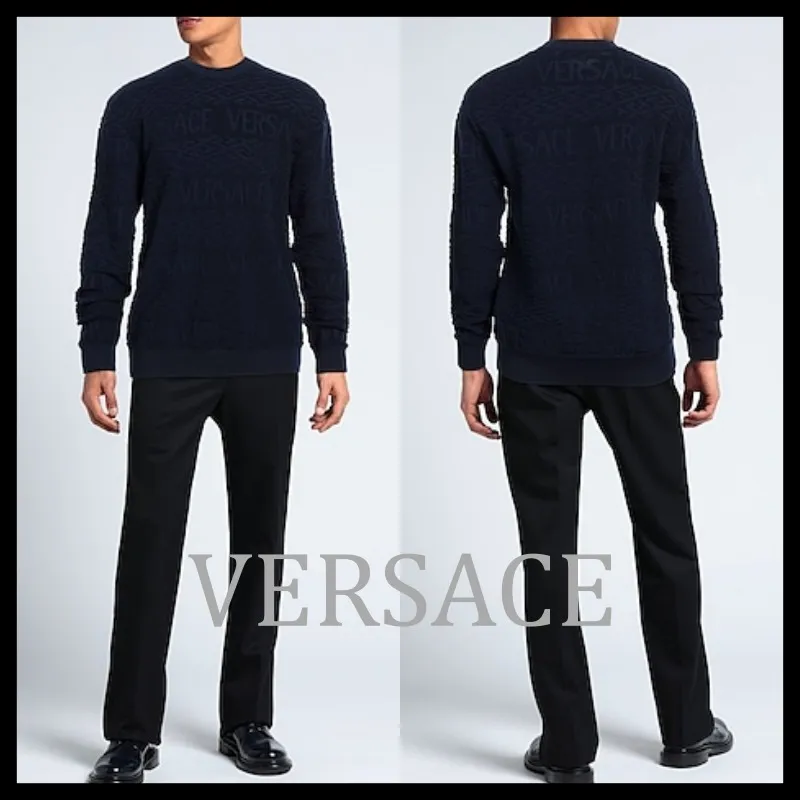 VERSACE  |Pullovers Unisex Wool Street Style U-Neck Long Sleeves Plain