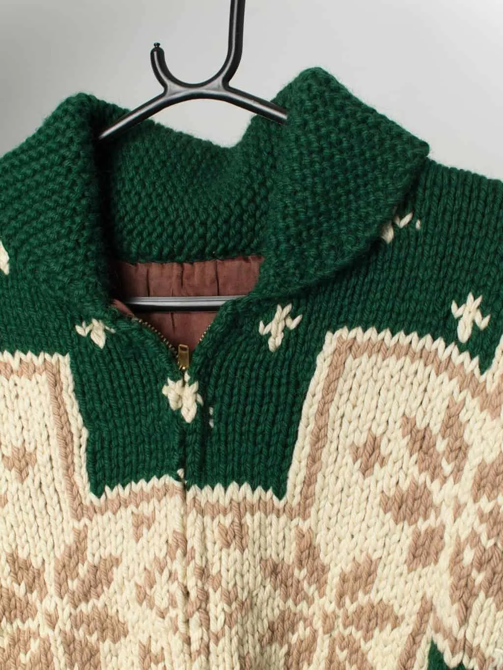 Vintage Cowichan cardigan in forest green – Small / Medium