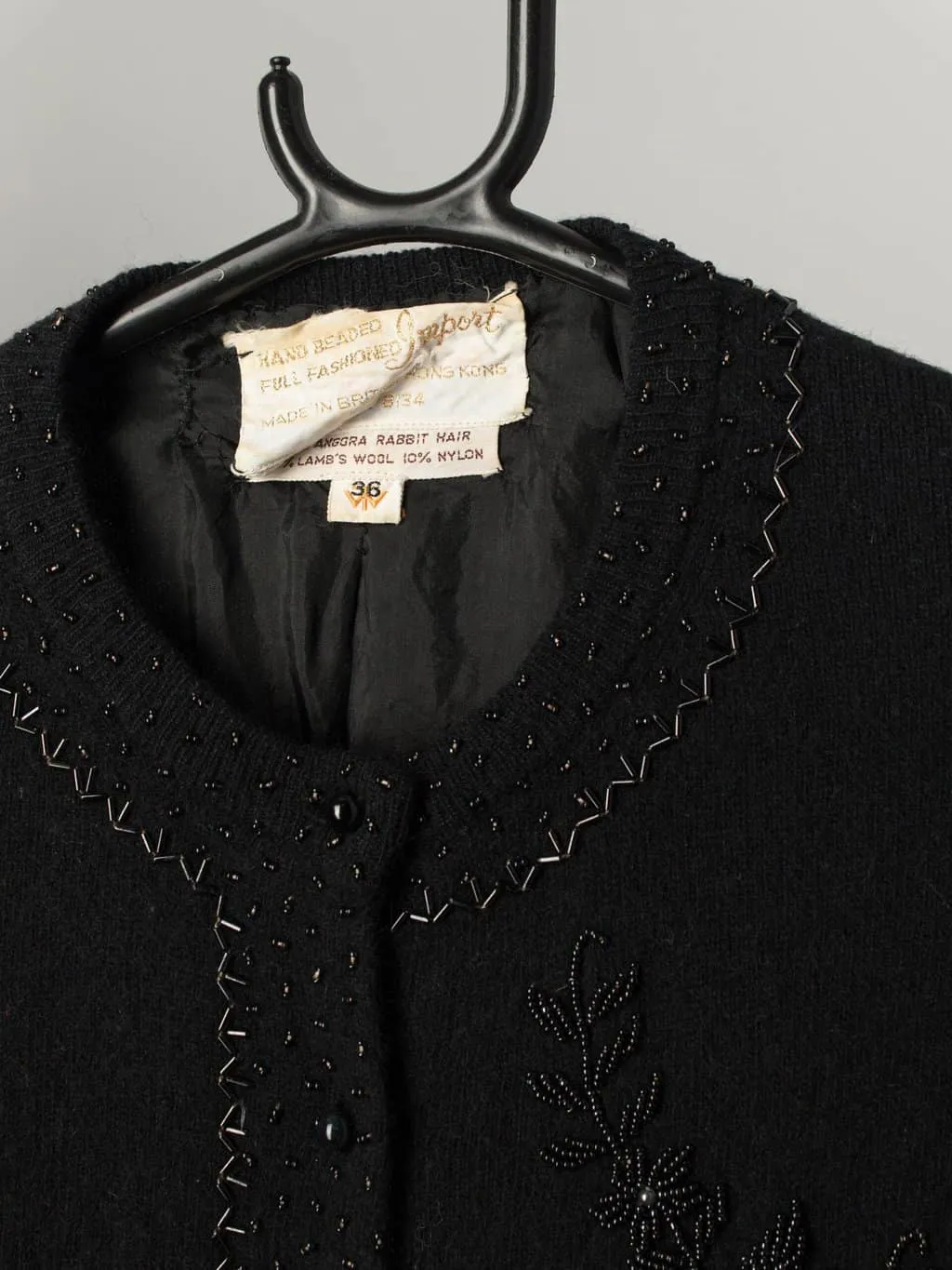 Vintage lambswool cardigan with beaded floral details 1950s 60s – Medium / Large