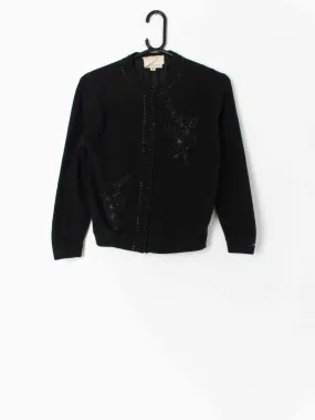 Vintage lambswool cardigan with beaded floral details 1950s 60s – Medium / Large