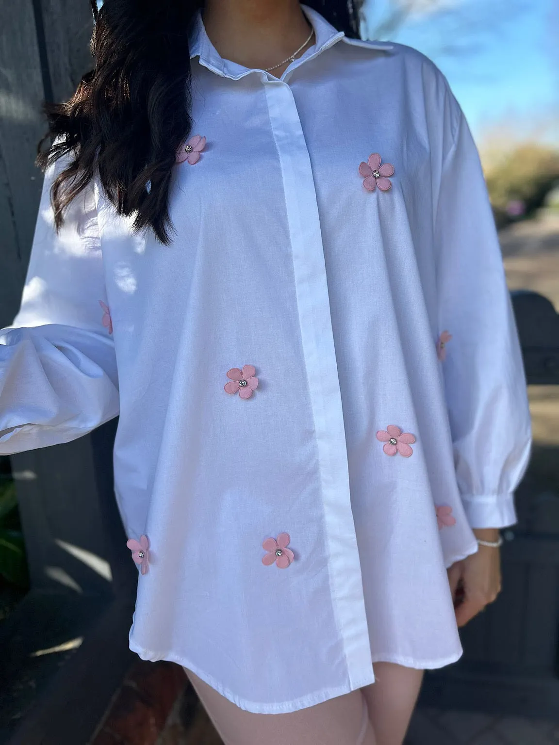 White Diamante Flower Shirt Shona