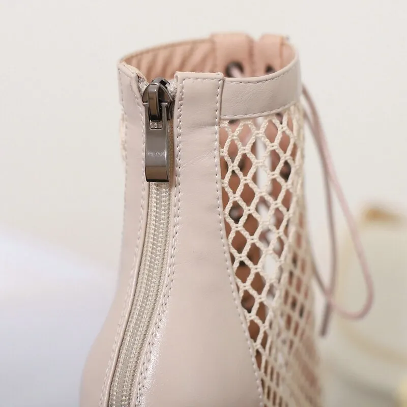 Women's Beige Comfortable Light Soft Zipper Sandal High Heel Boots