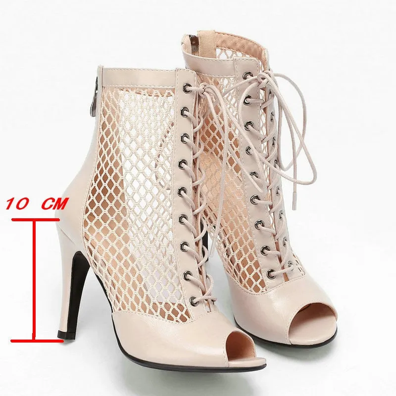 Women's Beige Comfortable Light Soft Zipper Sandal High Heel Boots