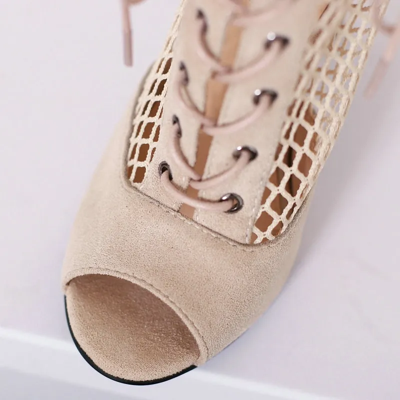 Women's Beige Comfortable Light Soft Zipper Sandal High Heel Boots