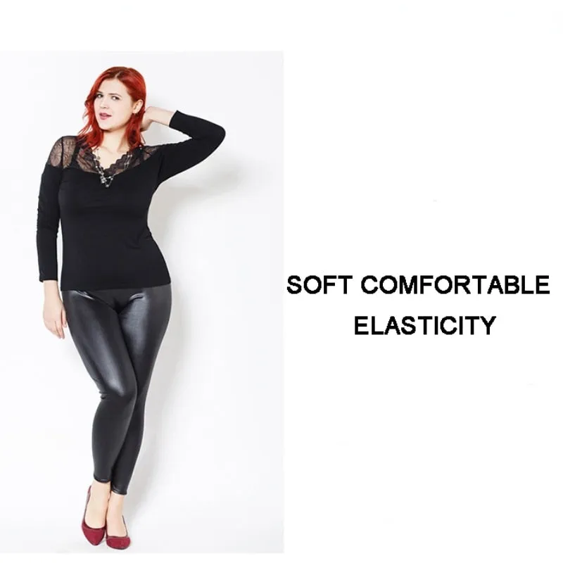 Women's Casual Synthetic Leather Stretch High Waist Skinny Leggings