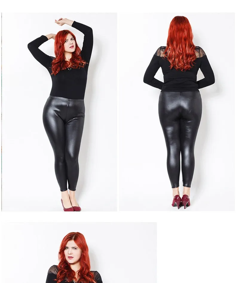 Women's Casual Synthetic Leather Stretch High Waist Skinny Leggings