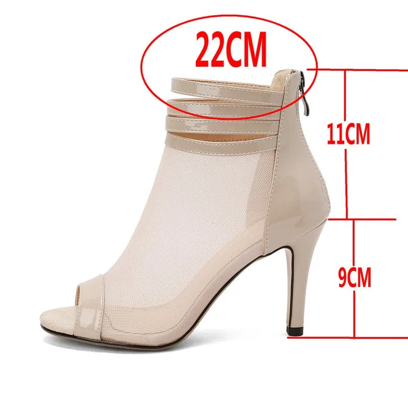 Women's Fashion Sexy Hollow Mesh Thin Heel Ballroom Dance Boots