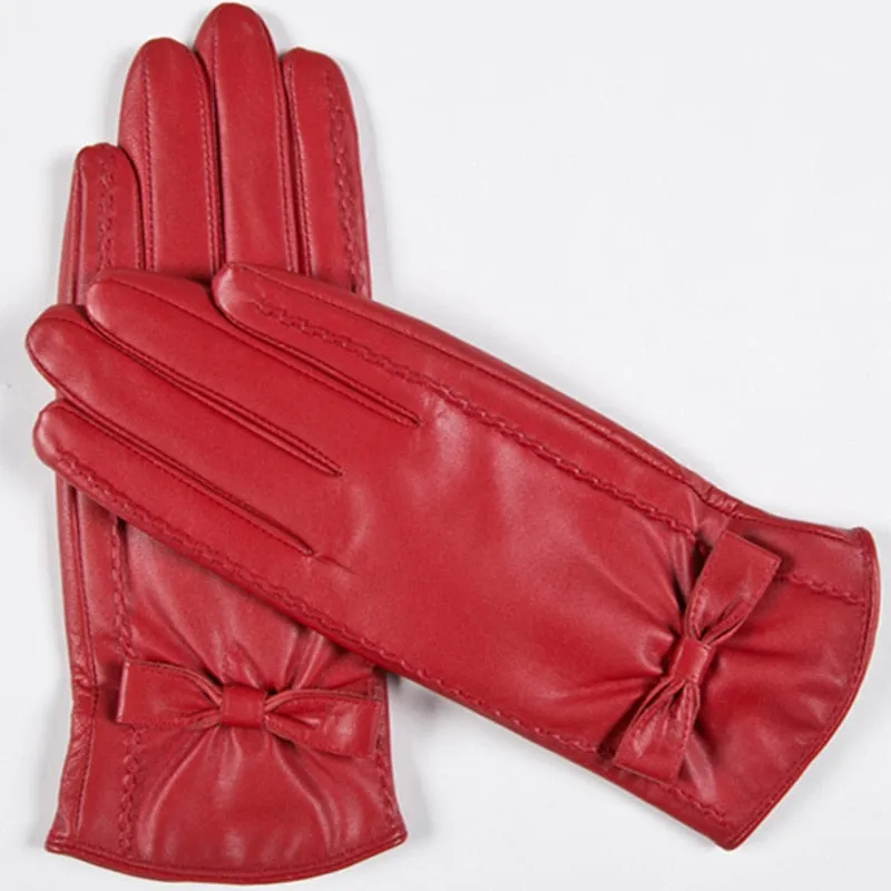 Women's Fashion Winter Genuine Leather Goatskin Warm Finger gloves