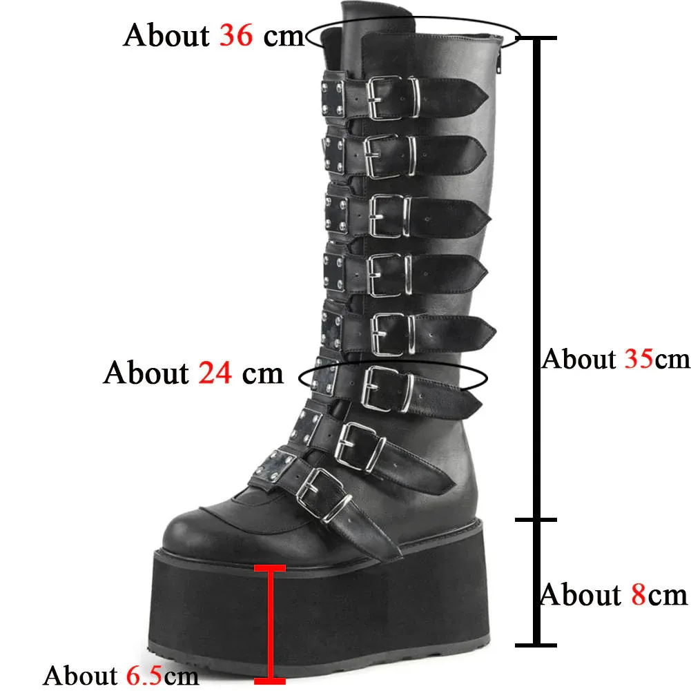 Women's Handmade Autumn Buckle Zipper Thick Bottom Mid Calf Boots