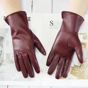 Women's Luxury Warm Real Sheepskin Leather Solid Pattern Driving Gloves