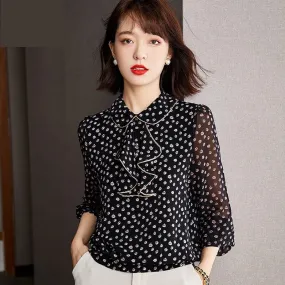 Women's Vintage Elegant Printed Chiffon Long Sleeves Office Blouse