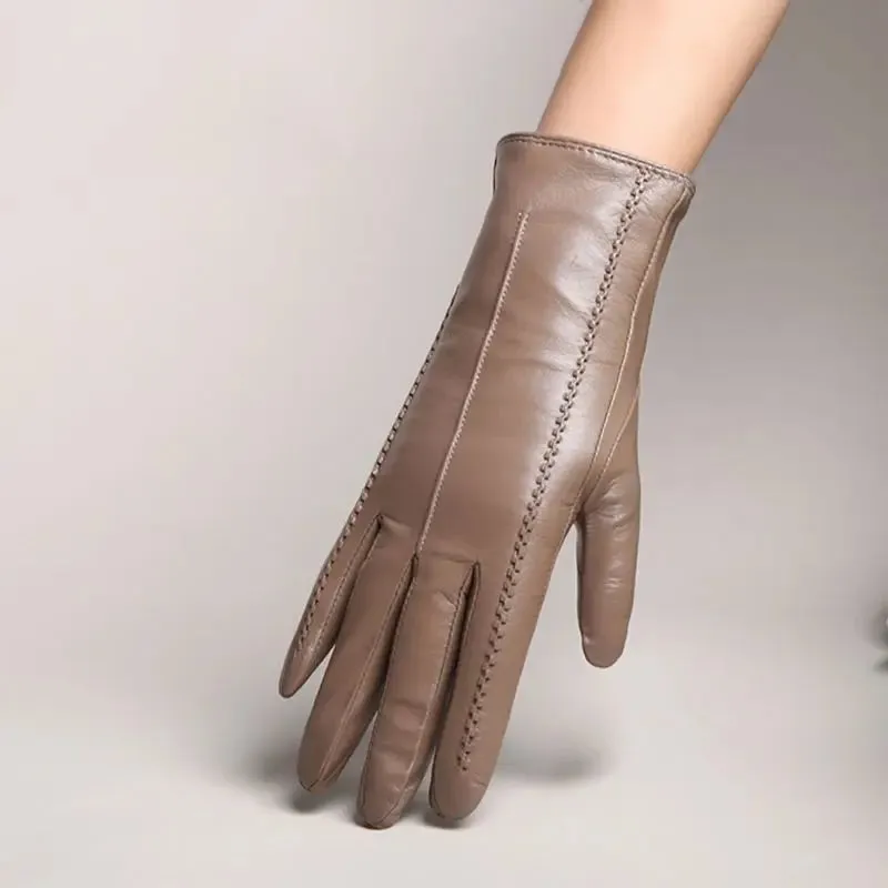 Women's Winter Genuine Goatskin Leather Driving Thermal Gloves