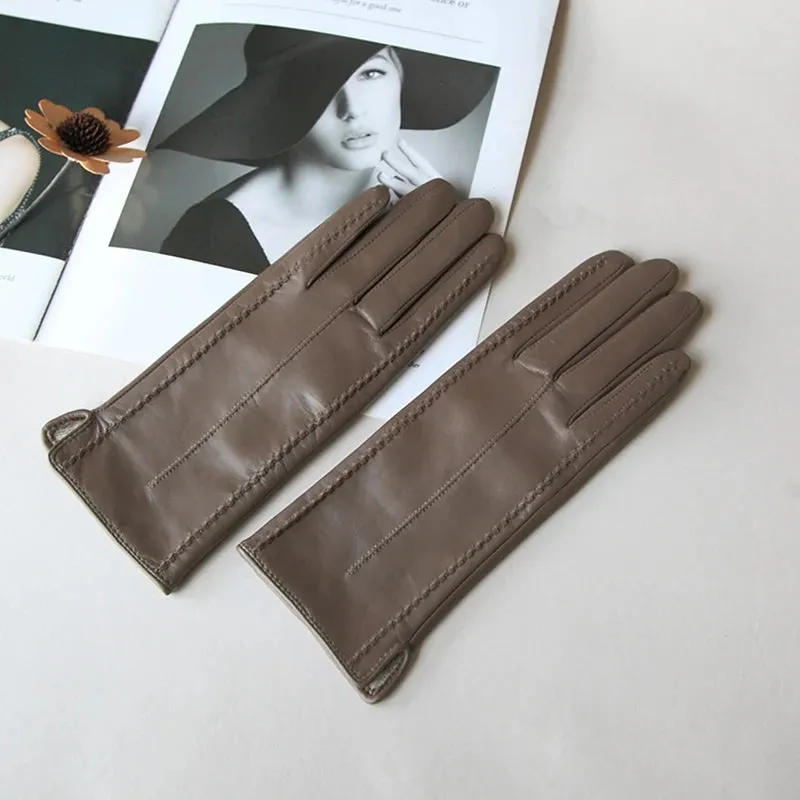 Women's Winter Genuine Goatskin Leather Driving Thermal Gloves