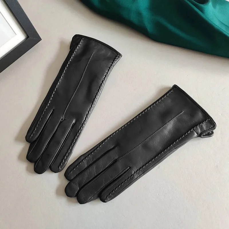 Women's Winter Genuine Goatskin Leather Driving Thermal Gloves