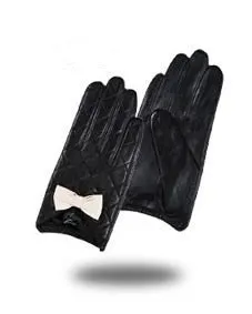 Women's Winter Genuine Goatskin Leather Touch Screen Bow Cute Gloves