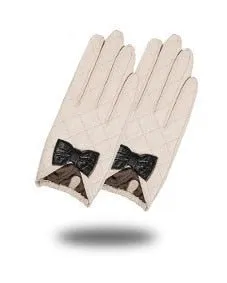 Women's Winter Genuine Goatskin Leather Touch Screen Bow Cute Gloves