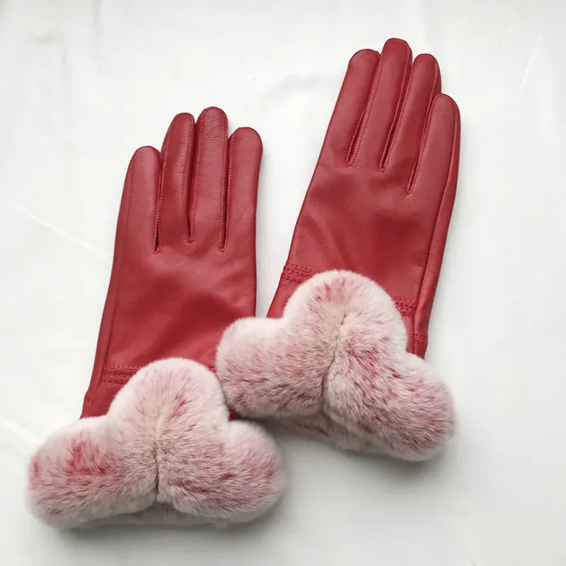 Women's Winter Warm Genuine Leather Real Rex Rabbit Fur Gloves