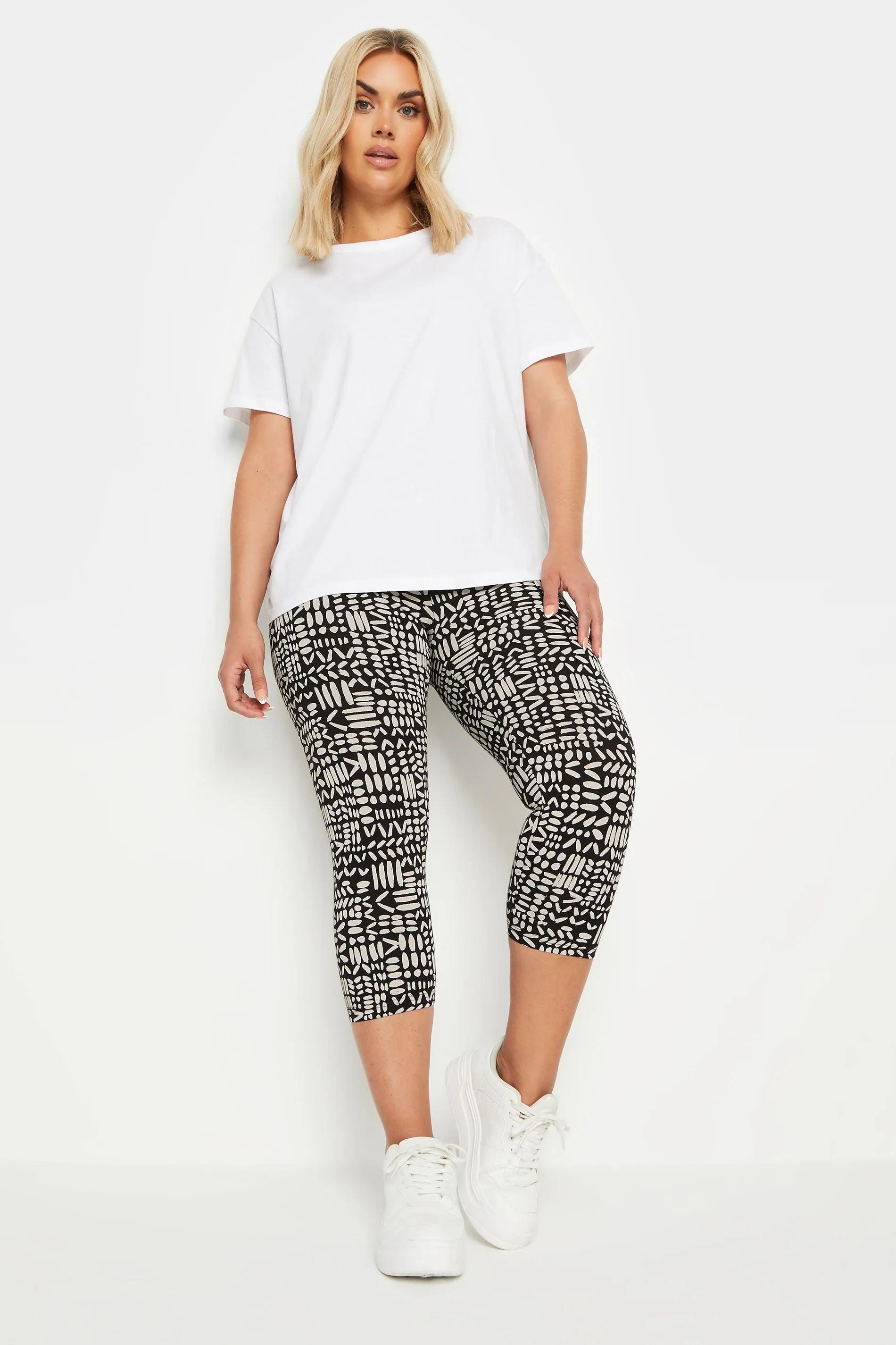 YOURS 2 PACK Curve Black Abstract Print Cropped Leggings