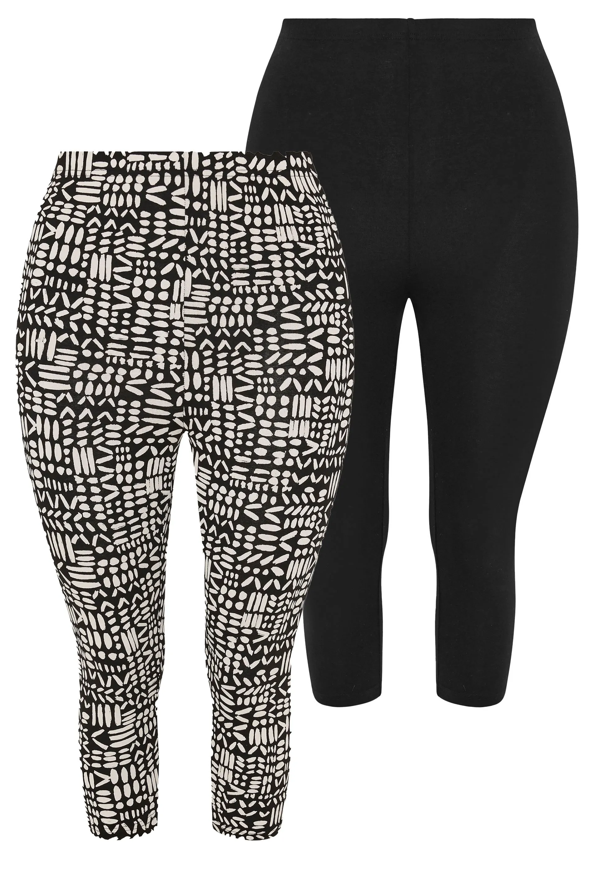 YOURS 2 PACK Curve Black Abstract Print Cropped Leggings