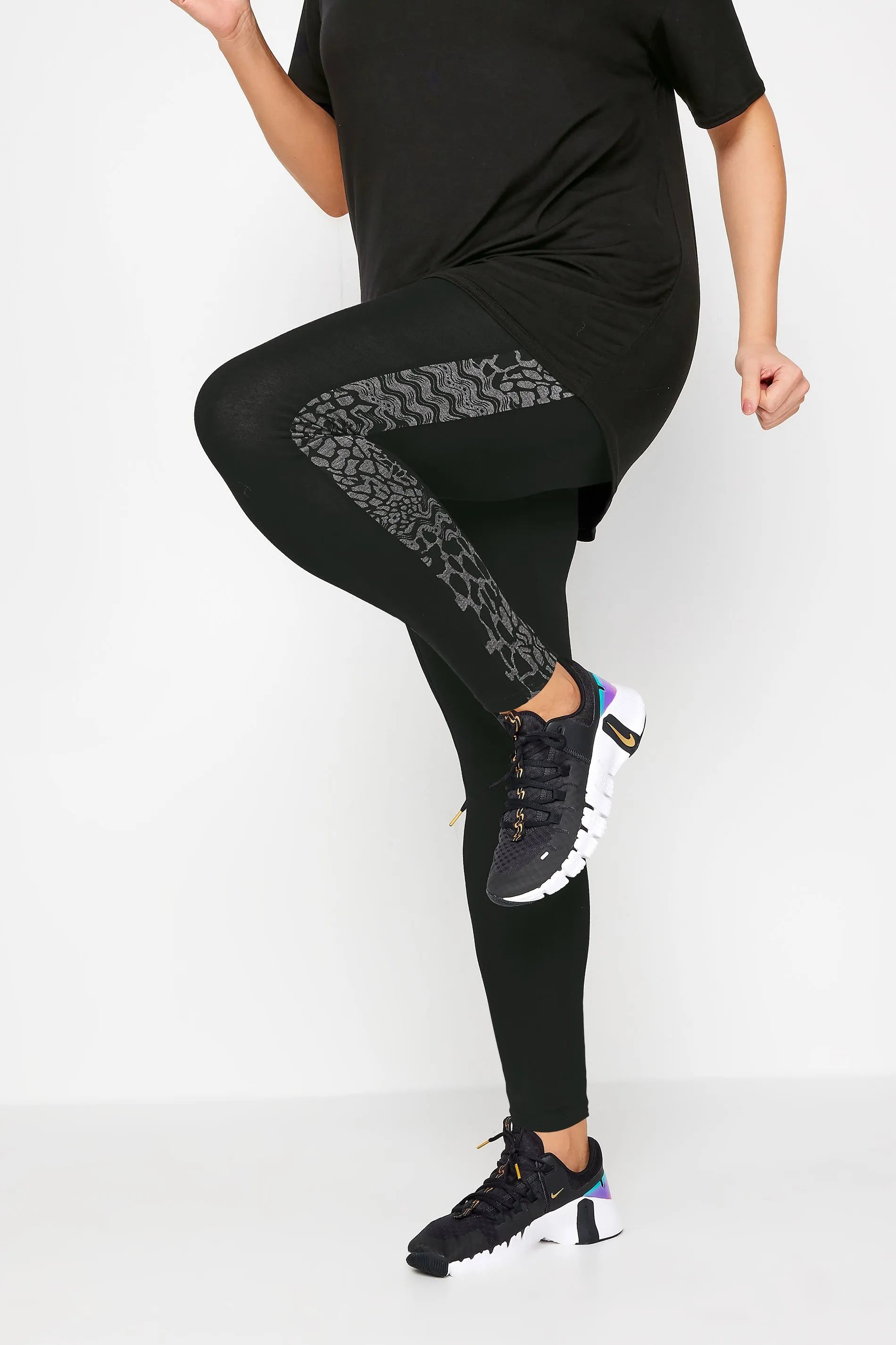 YOURS ACTIVE Curve Black Abstract Print Side Panel Leggings