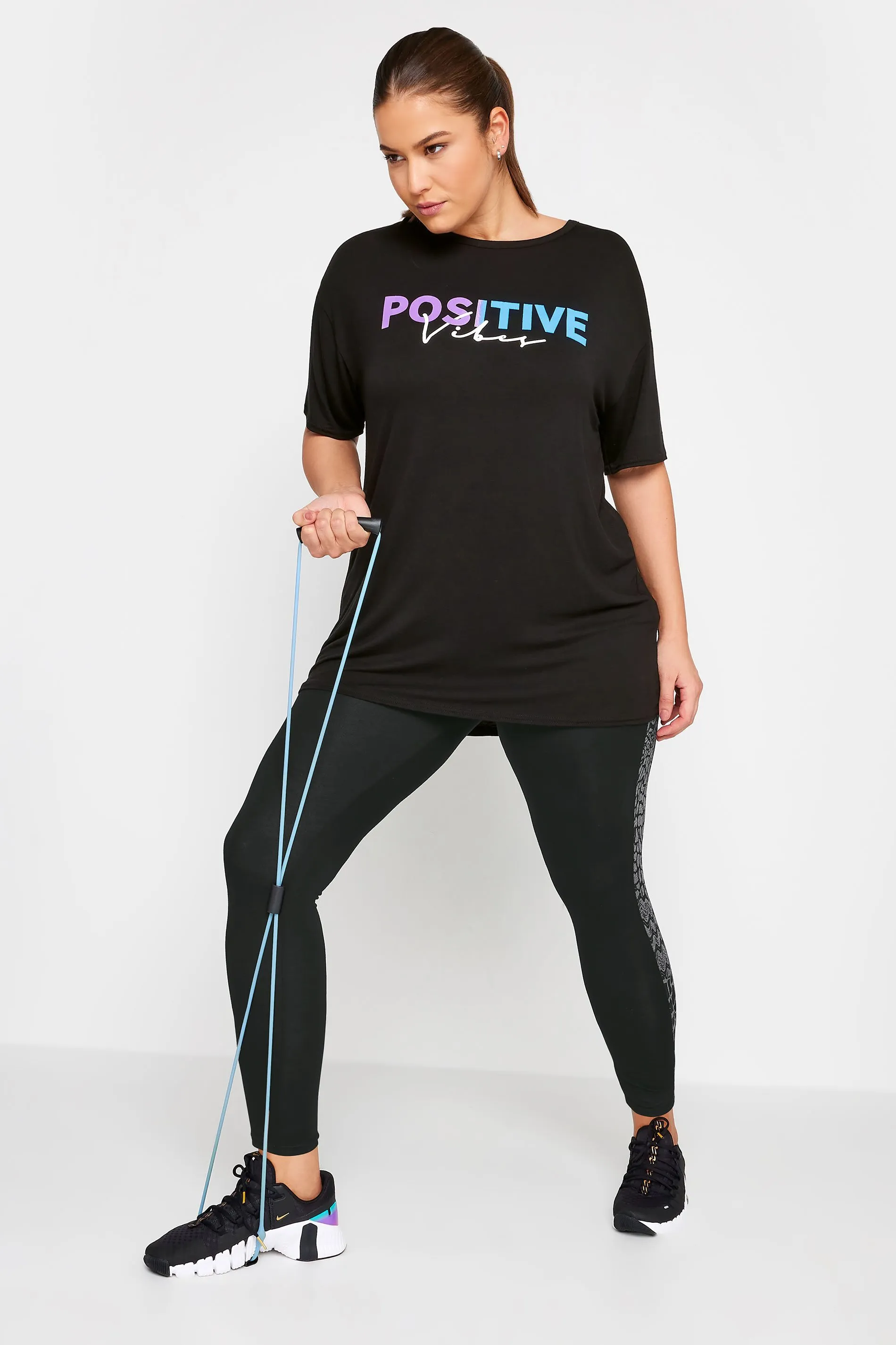 YOURS ACTIVE Curve Black Abstract Print Side Panel Leggings