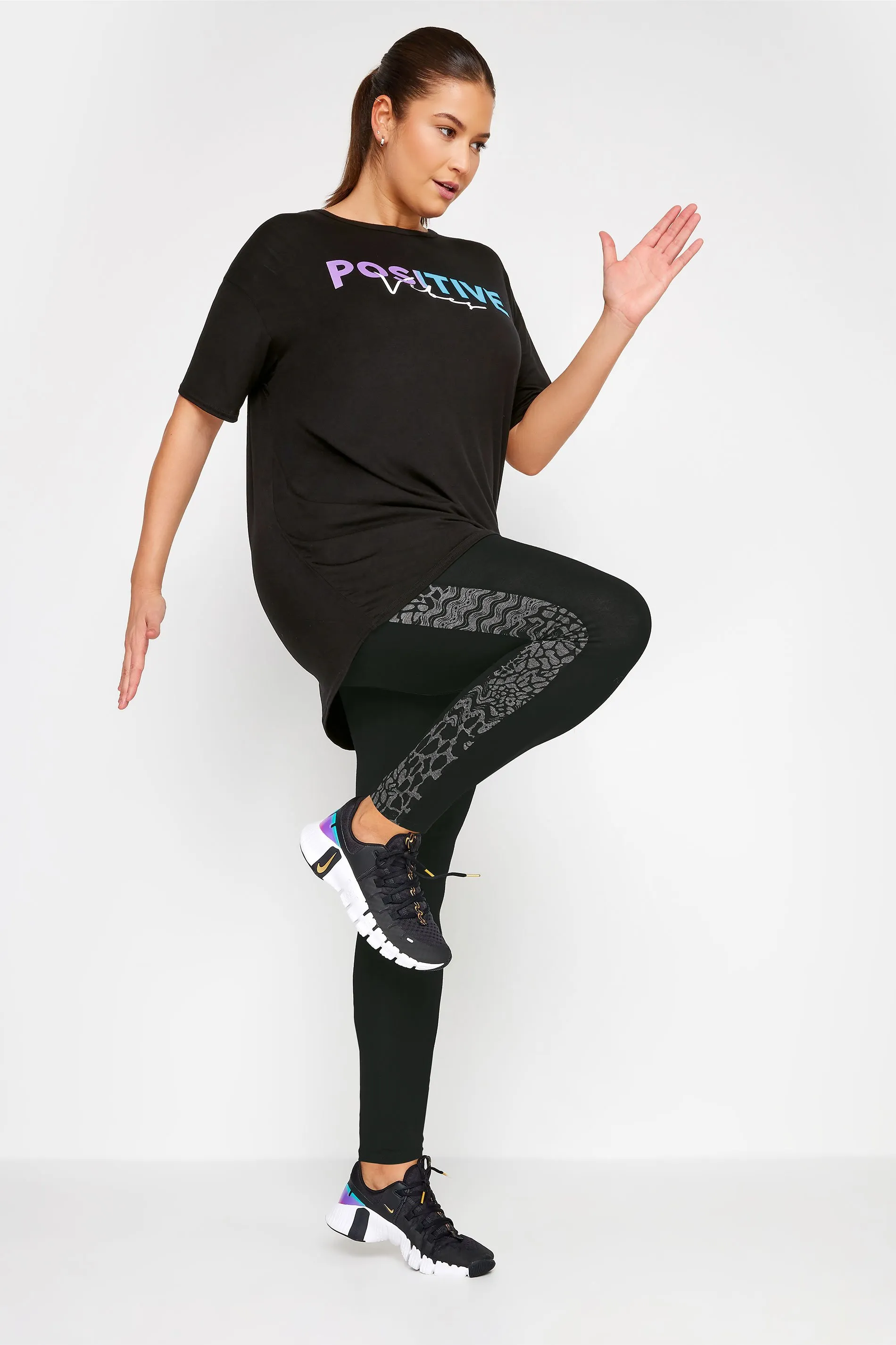 YOURS ACTIVE Curve Black Abstract Print Side Panel Leggings