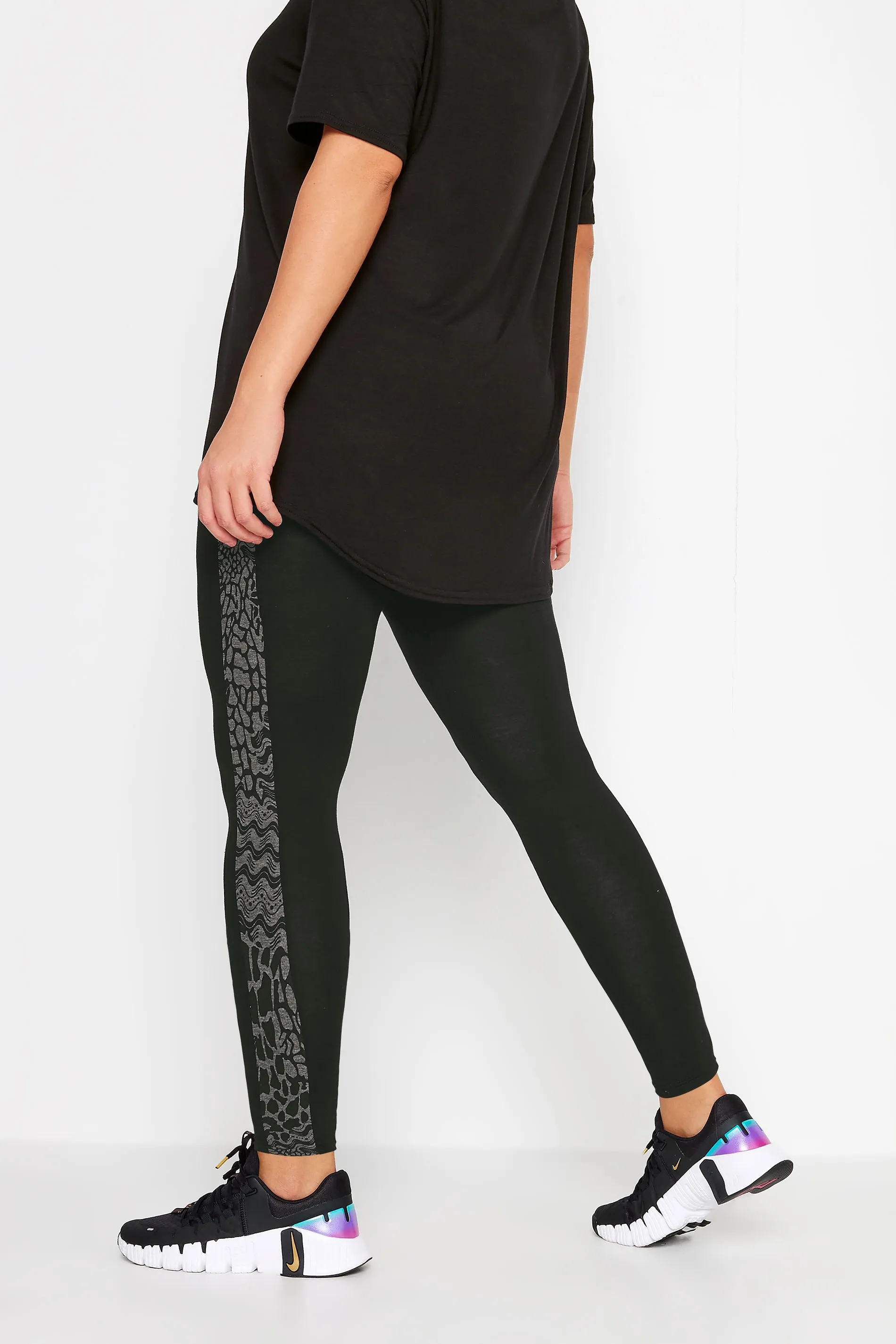 YOURS ACTIVE Curve Black Abstract Print Side Panel Leggings