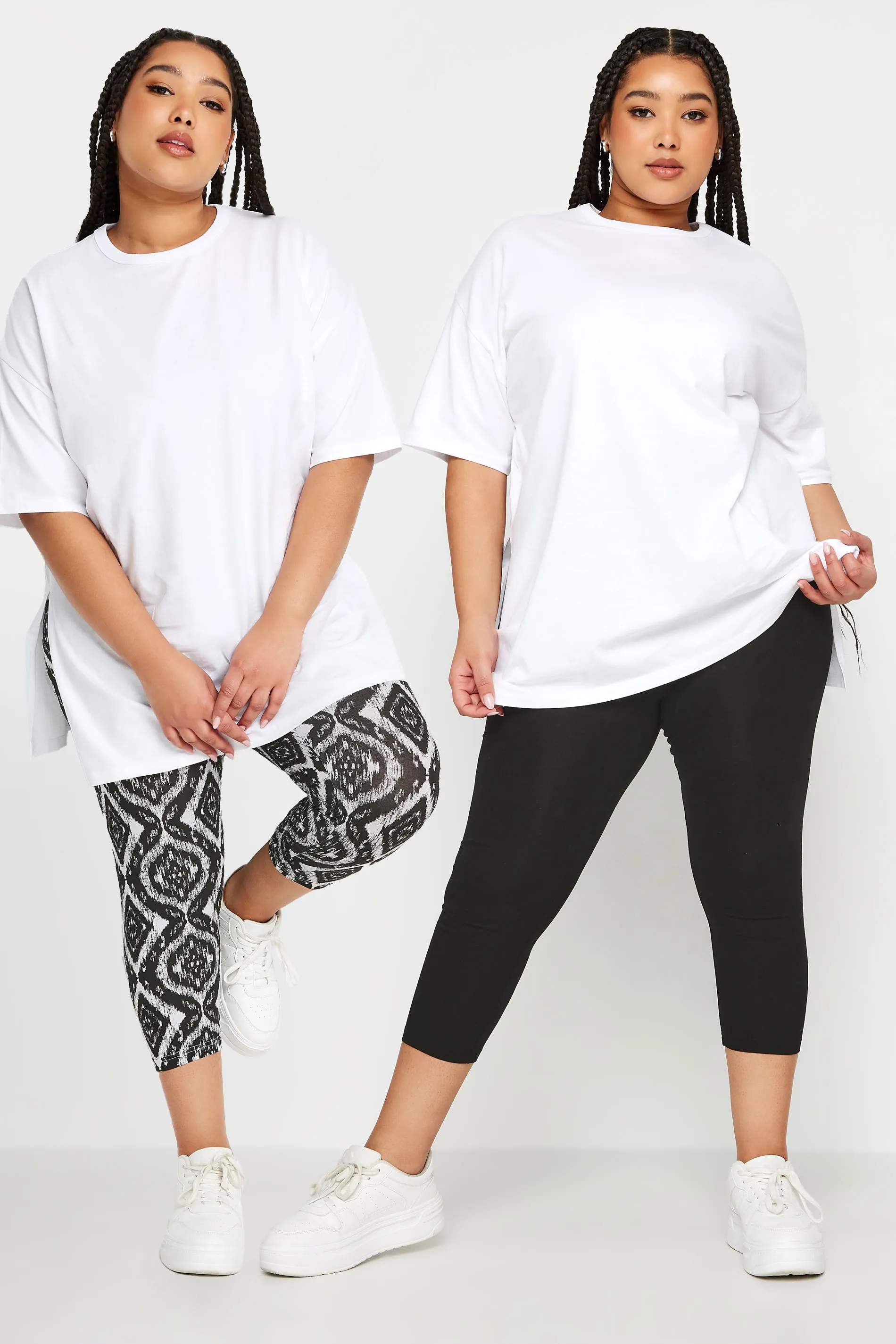 YOURS Curve 2 PACK Black Aztec Print Cropped Leggings