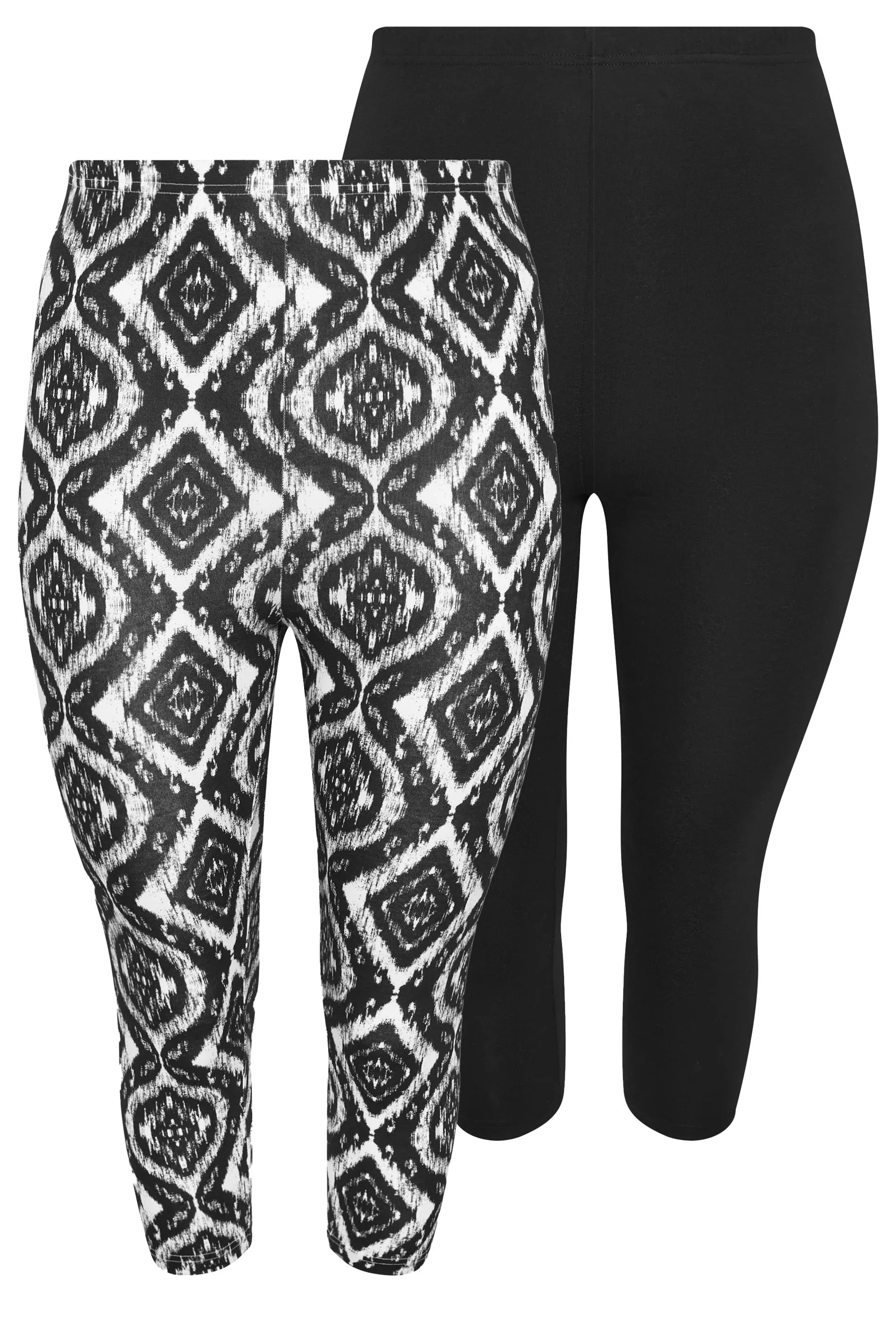 YOURS Curve 2 PACK Black Aztec Print Cropped Leggings