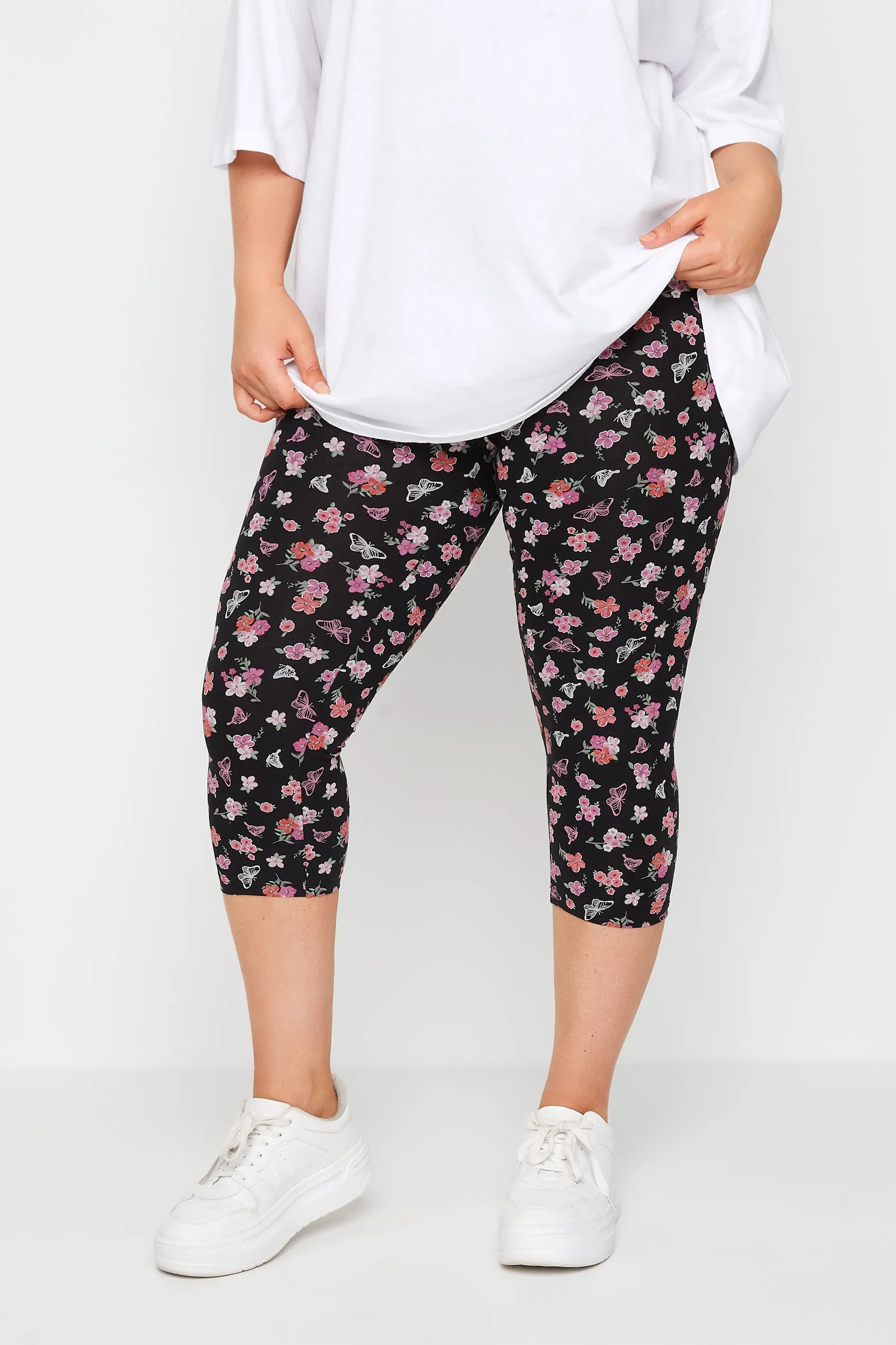 YOURS Curve 2 PACK Black Butterfly Print Cropped Leggings